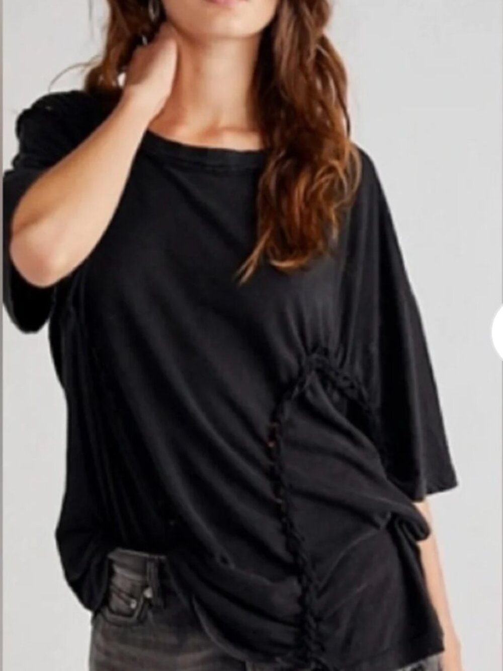 We The Free People Moonlit Mini Braided Cutout Oversized Tee T-Shirt Black Small